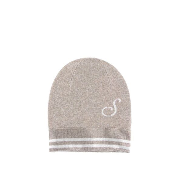 Crown of Edinburgh Cashmere Cashmere Beanie wStripeStyle S Women Camel Hats - Picture 1 of 6